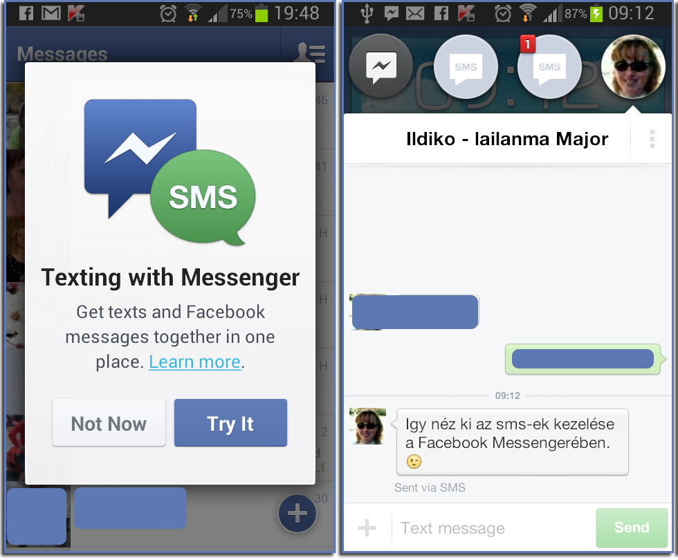 Facebook Messenger kezeli az sms-t