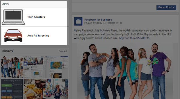 Facebook oldalakban az alkalmazások új helye